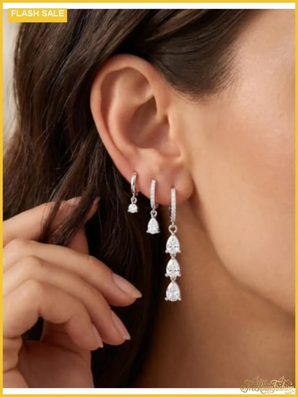 14K Gold Plated Brass Dangle Earrings Cubic Zirconia Drop Set